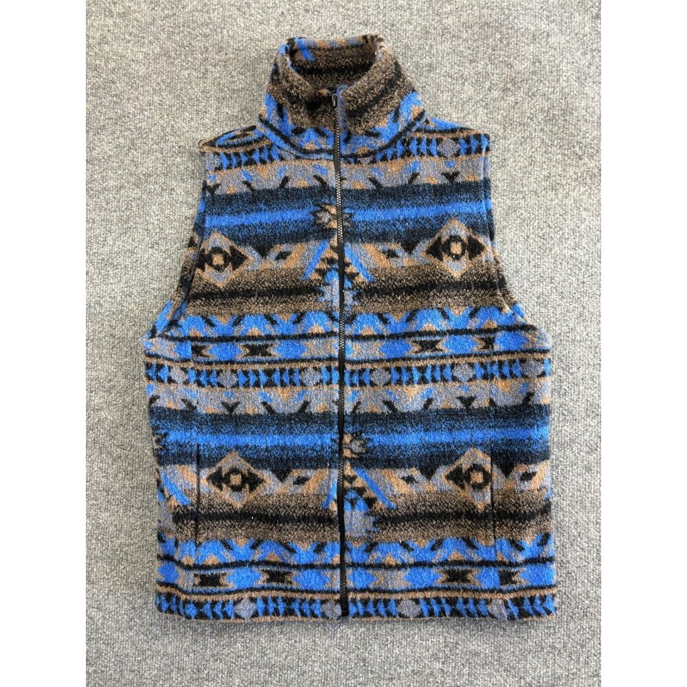 Vintage Bear Ridge by Willis Vest Mens Large Blue Brown‎ Aztec Wool Blend USA